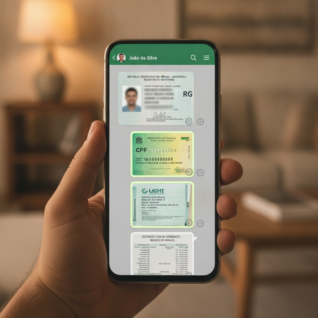 Cliente enviando documentos pelo WhatsApp para análise do dossiê